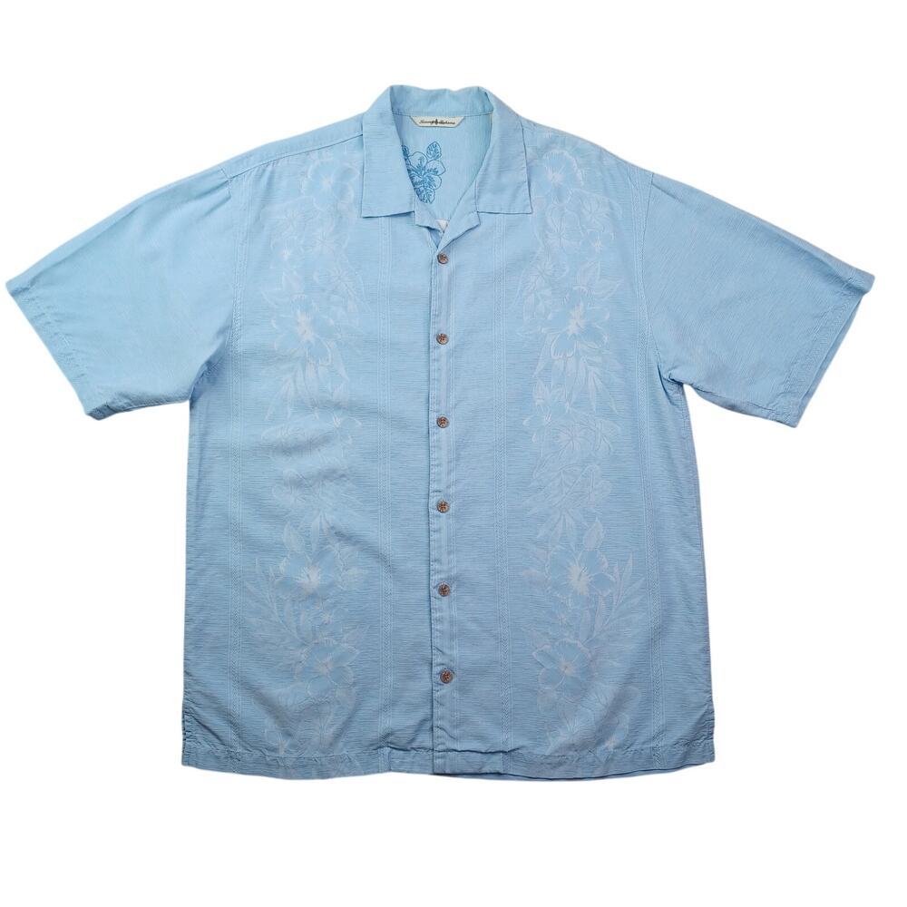 Vintage Tommy Bahama Silk Shirt Mens M Blue Button-Down Camp Hawaiian Tropical
